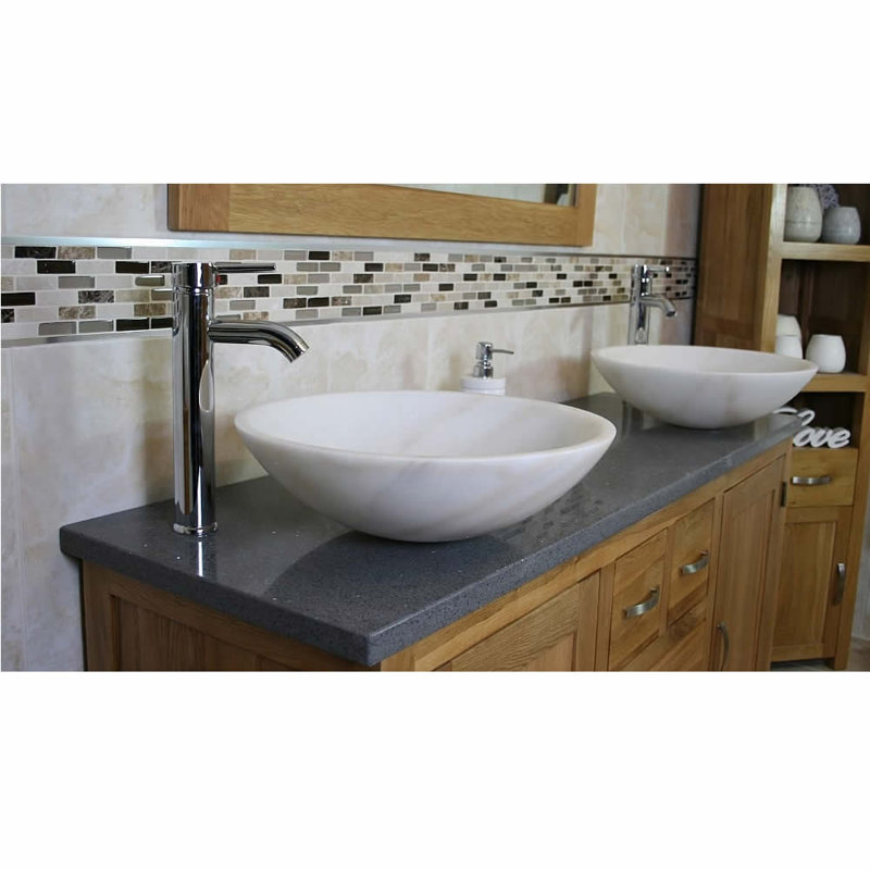 Delcastillo 1430mm Double Bathroom Vanity with Vessel Stone Basin, White