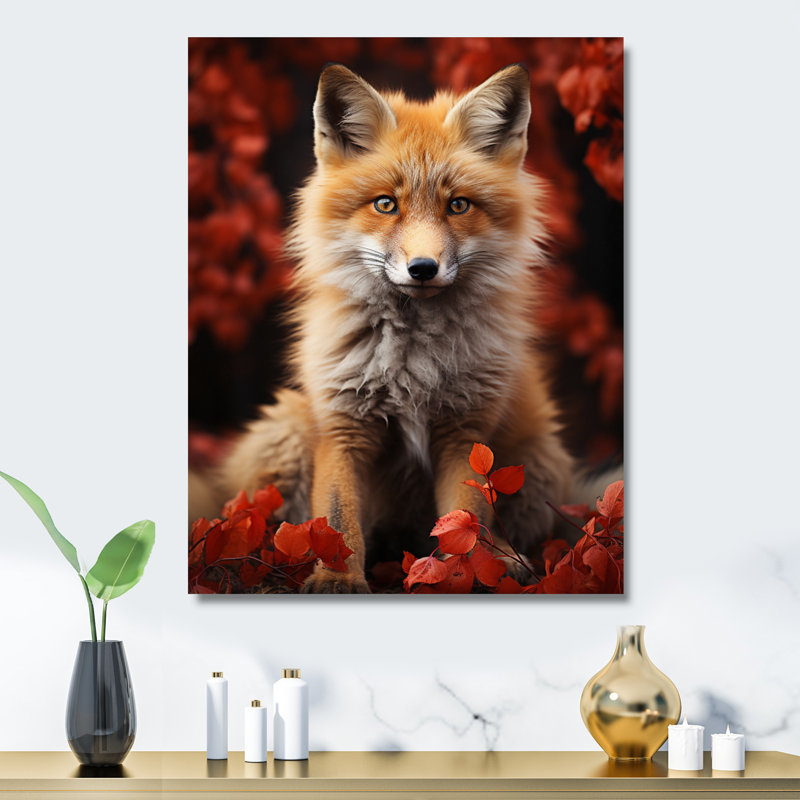Portrait de renard en automne II - reproduction d'art en métal, H 40 po x l 30 po x P 1 po
