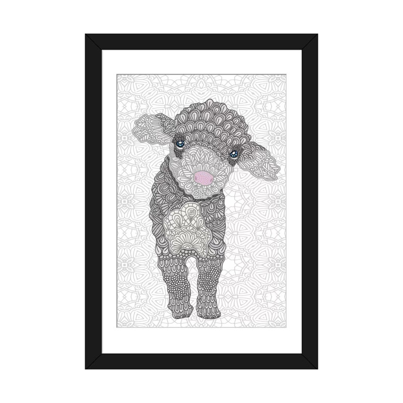 «Little Lamb», art sur toile, Papier d'art encadré noir, H 32 po x l 24 po x P 1 po, Blanc