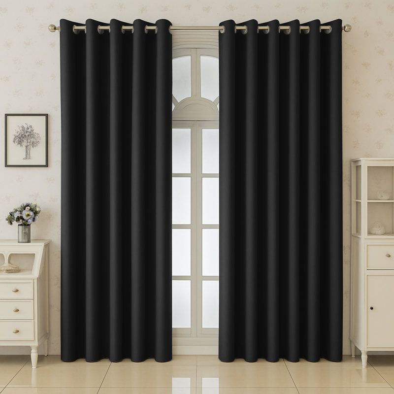 Aspire Homeware 100% Polyester Room Darkening Blackout Eyelet Curtains (Set Of 2), Black, 168cm Width x 228cm Drop