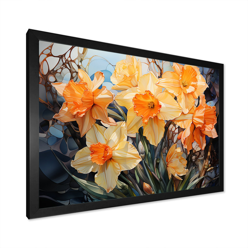 Efflorescence de jonquilles orange, H 12 po x l 20 po x P 1 po, Cadre simple blanc