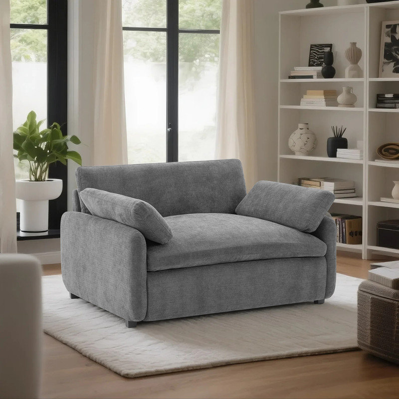 Fauteuil surdimensionné en chenille avec assise profonde, Gris