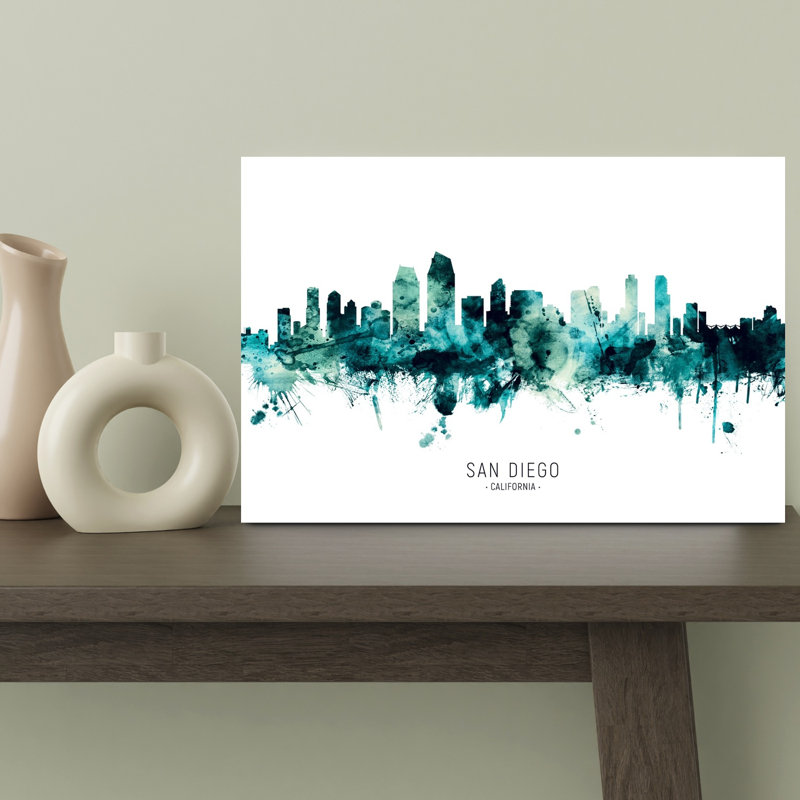 Bleu sarcelle, San Diego, horizon moderne, architecture sereine moderne, art mural, H 12 po x l 18 po