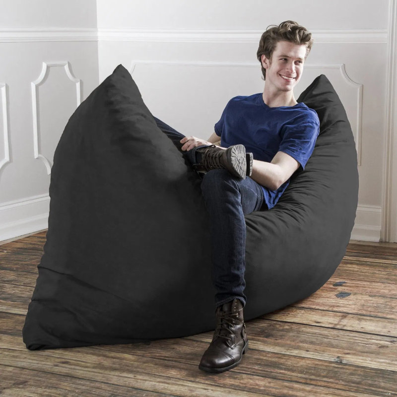 Coussin de sol multifonctionnel en forme de pouf avec housse amovible en microfibre suédée, noir, pour adultes et enfants