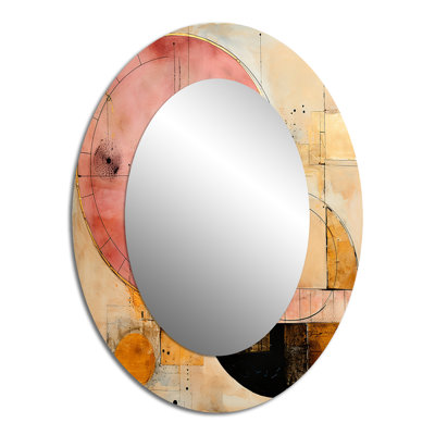 Golden Hue Horizons Vintage Pink Gold Watercolor I - Large Oval Wall Mirror On Metal