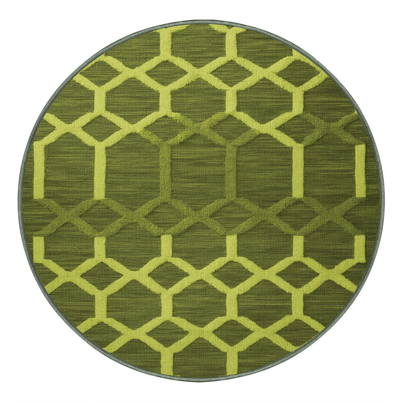 Machine Washable Trellis Green Area Rug, Round 4'