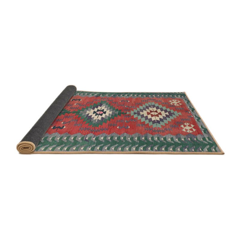 Tapis contemporain vert / rouge, Rond 5 pi