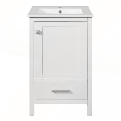 Meuble-lavabo moderne de 20 pouces avec lavabo en céramique, tiroir et porte à fermeture en douceur, organisateur de porte double couche, tiroir de séparation, patins réglables
