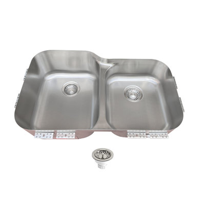 32'' L Flush Double Bowl Stainless Steel Kitchen Sink