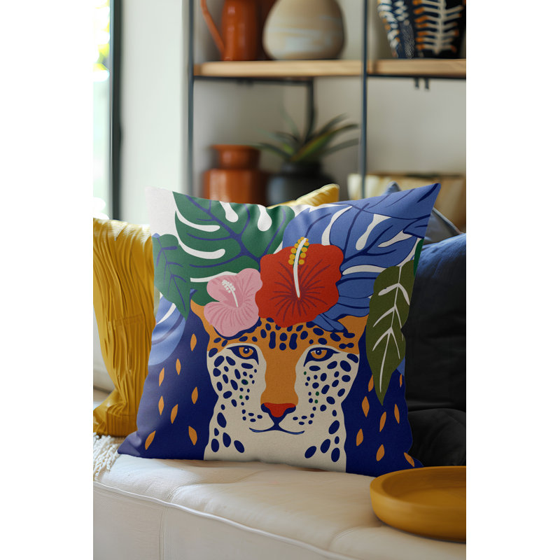 Coussin décoratif en microsuède Iky, Carré 20 po, Bleu marine / vert / orange