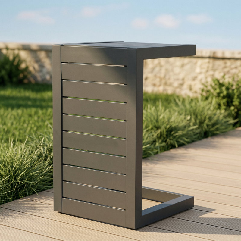 C-shaped end table from the Cape Coral Alu collection, finished in grey., Gray