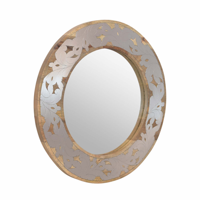 Mango Wood  / Aluminium Fitted  Round Mirror