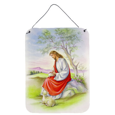 Décoration murale jesus avec des agneaux suspendus