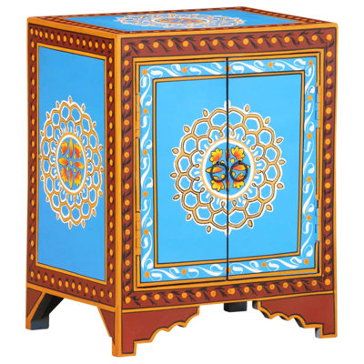 Armoire de chevet en bois de manguier massif peinte à la main 15,7 po x 11,8 po x 19,7 po