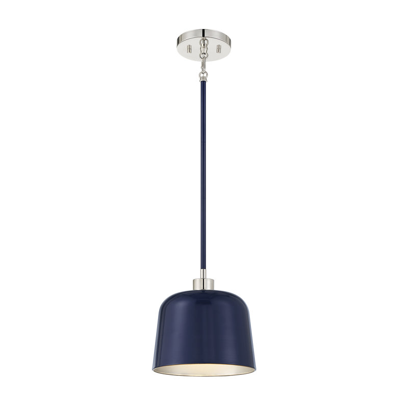 Luminaire suspendu 1 lumière Ellisville, Nickel poli / bleu marine