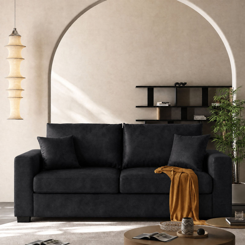 Causeuse 69 po en cuir Air, causeuse moderne Mid-Century, Noir