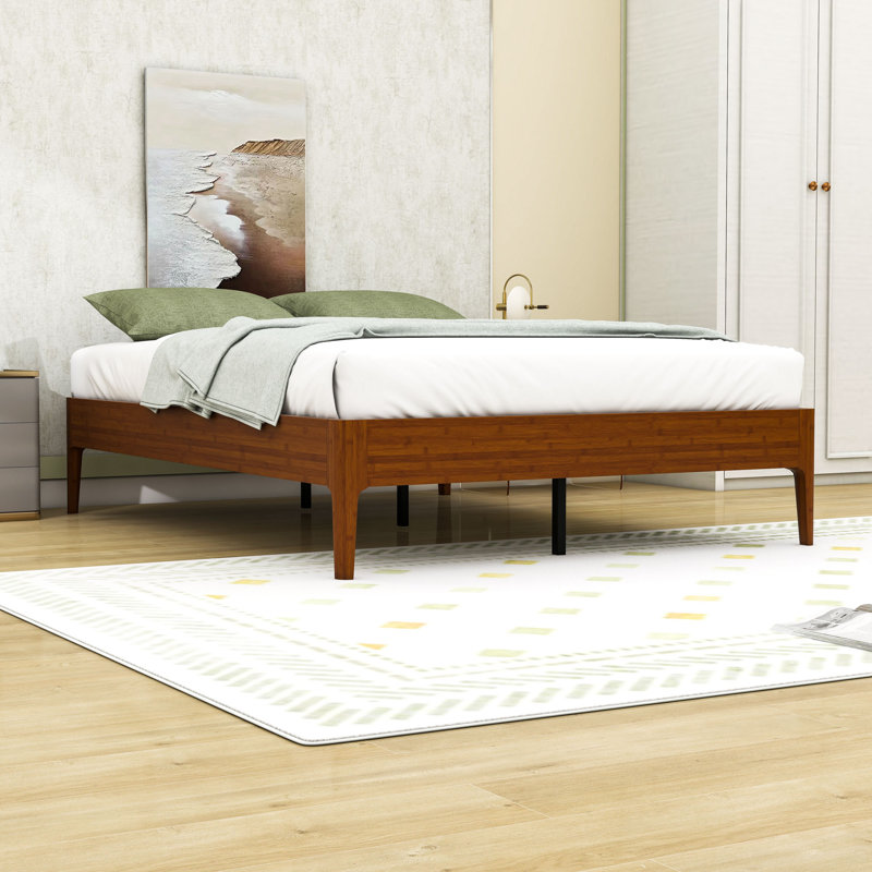 Lit plateforme en bois avec support robuste et conception silencieuse, Complète, Brun