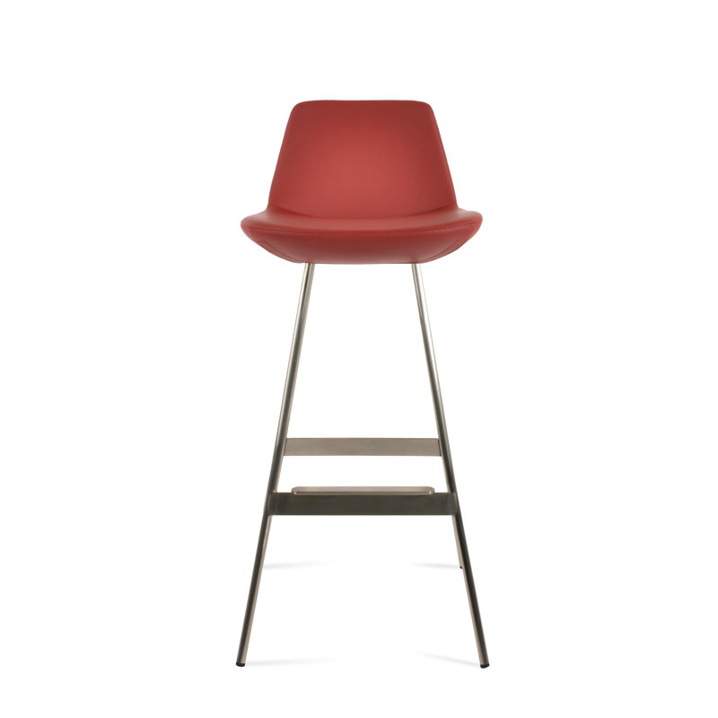 Tabouret Pera Balat, Similicuir PPM rouge foncé, Acier Inoxydable, Tabouret de bar (siège d'une hauteur de 29 po)