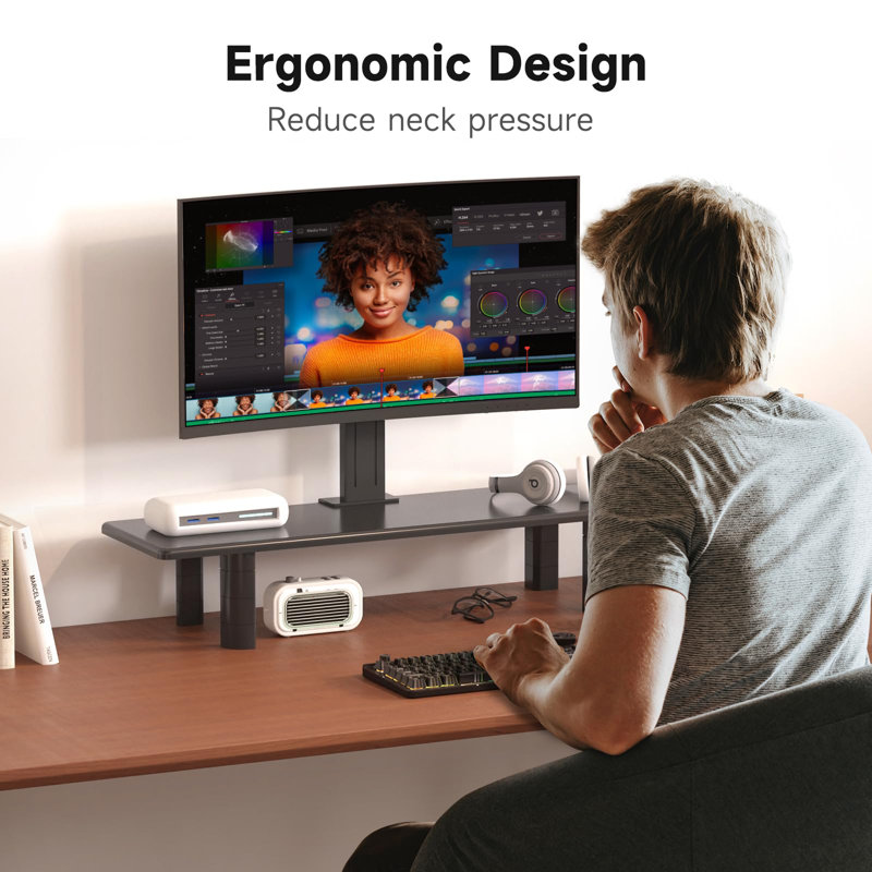 Dual Monitor Stand Riser, 32.28Inch Large Monitor Stands For 2 Monitors, Computer Monitor Stand, Wooden Desktop Oraganizer Shelf For Office Desk Computer,TV,Laptop