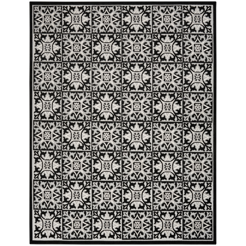 Tapis intérieur / extérieur noir et blanc Minvydas Aloha, Rectangle 9 pi x 12 pi