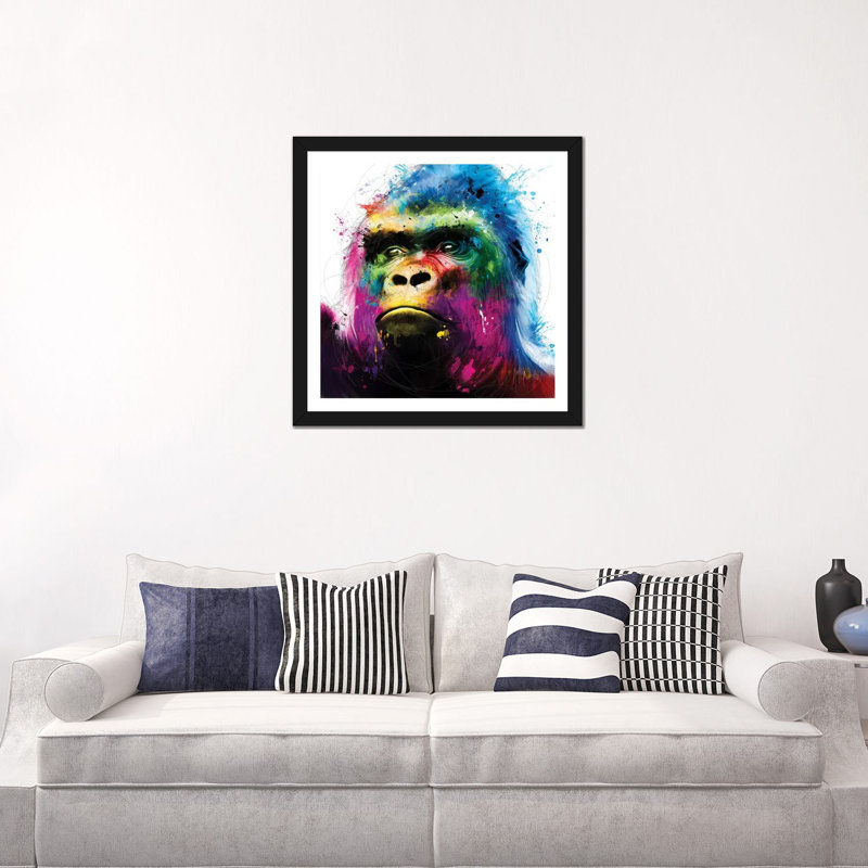 « Gorilla » par Patrice Murciano, impression d’art graphique, Blanc, H 24 po x l 24 po x p 1 po, Papier encadré noir