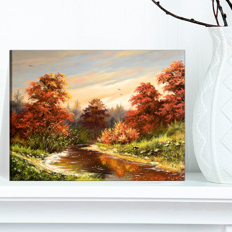 " The River Landscape " by Designart, 20" H x 40" W x 1" D, Wrapped Canvas