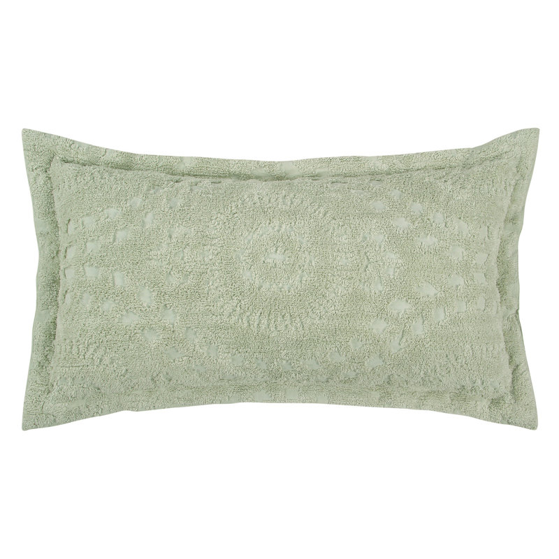 Rio 100% Cotton Tufted Pillow Sham with Medallion Pattern Machine Washable Pillow Cover for All Season, King, Sage