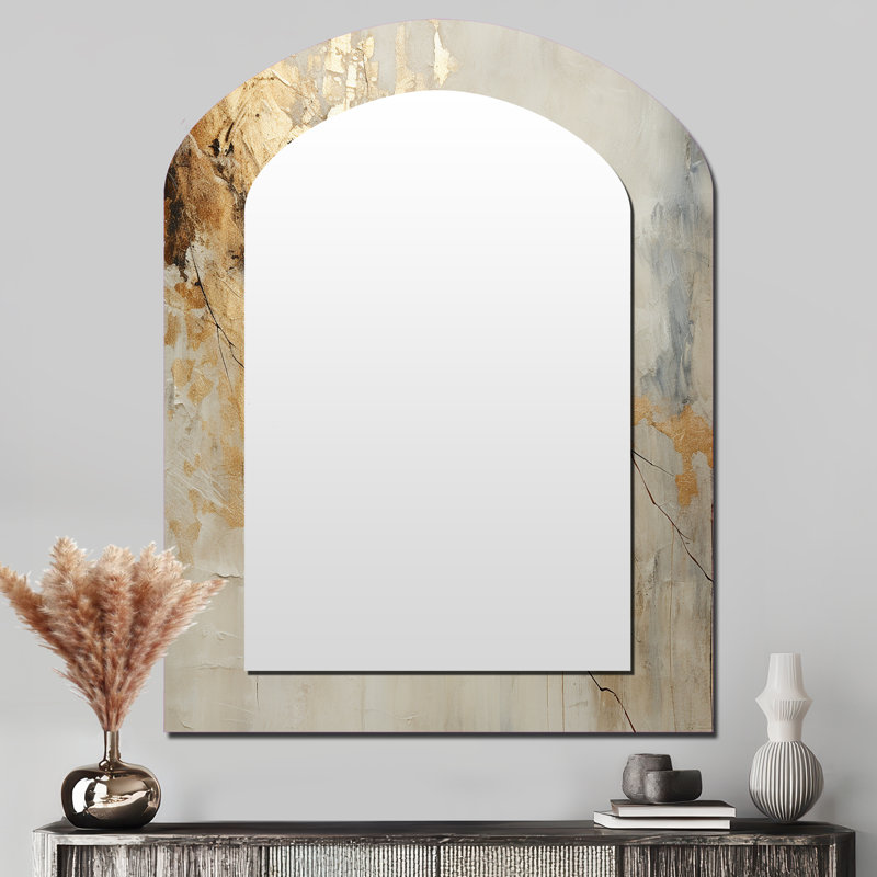 Beige et or marbre clair VI - formes abstraites, miroir décoratif asymétrique, 43 po x 33 po