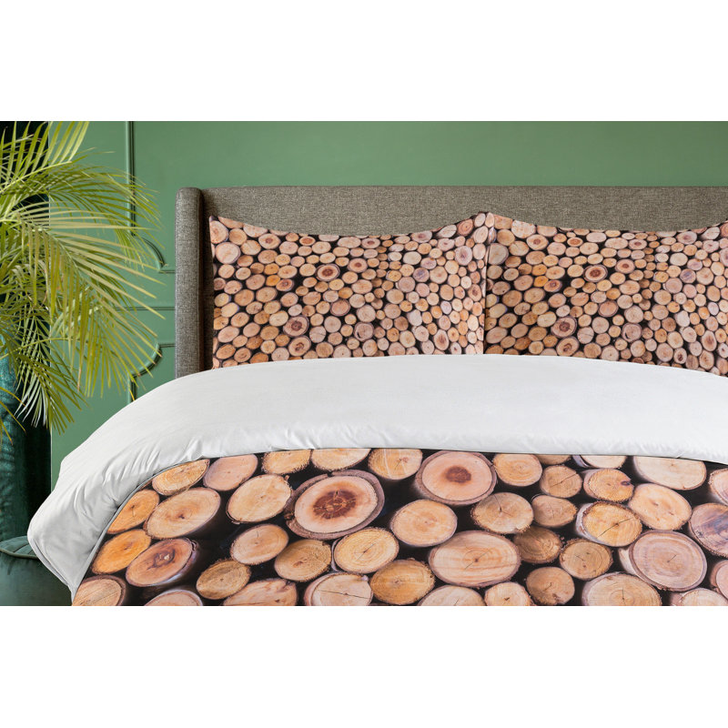 Rustic Wood Log Print Microfiber Queen Duvet Cover Set