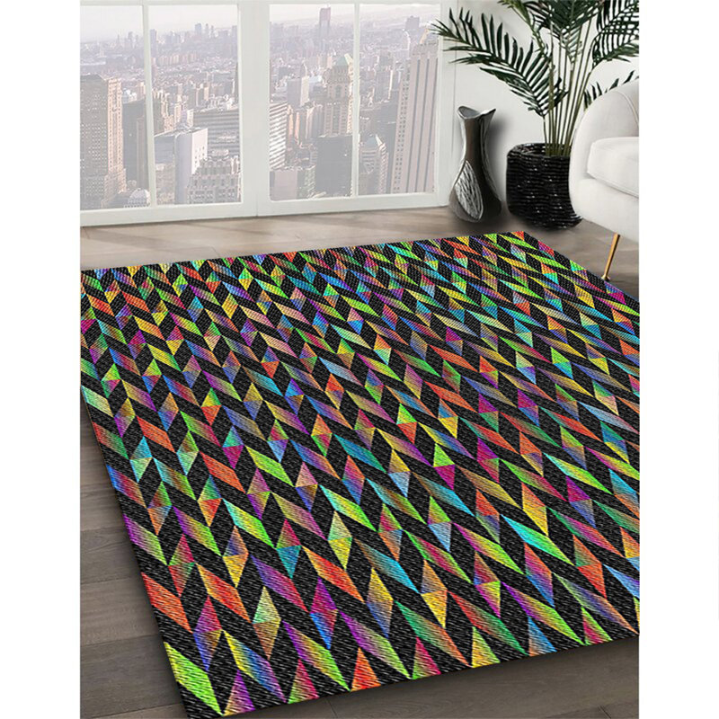 Tapis bleu à motif géométrique Prevost, Rectangle 7 pi x 10 pi