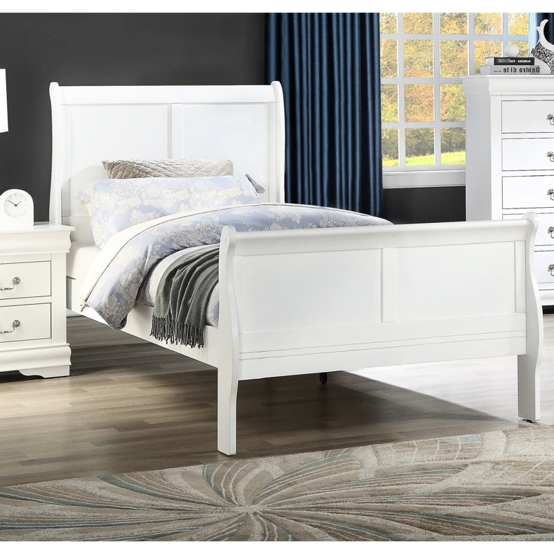 Lit simple blanc en bois massif pour chambre à coucher, style, pieds de support, anglais, lit de base Foundation, bois, design, élémentaire transitionnel