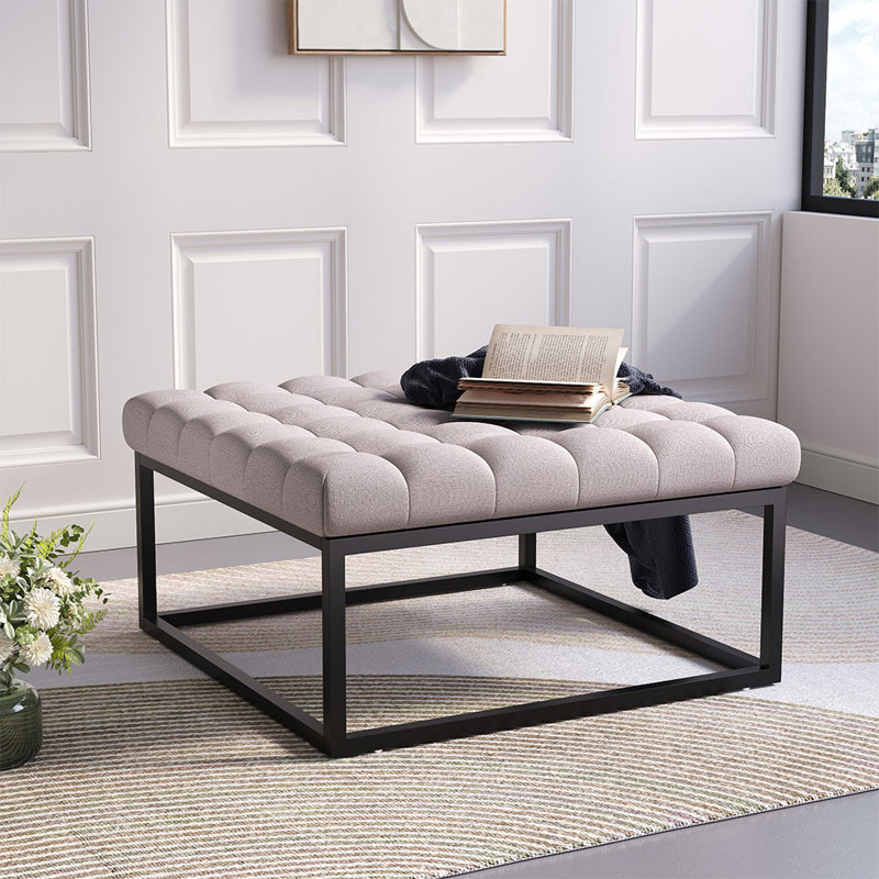 84cm Wide Tufted Square Standard Ottoman, Beige
