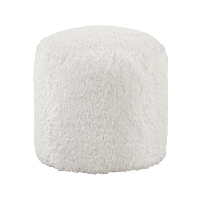 Modern Pouf Off-White Faux Fur Fabric Upholstered Ottoman by Trule