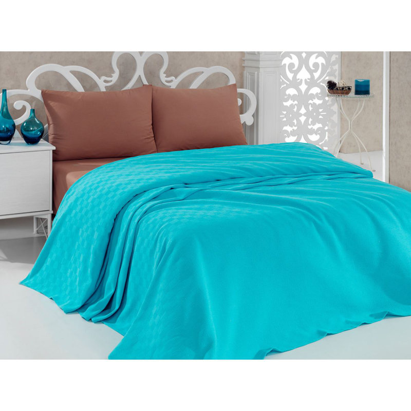 Couvre-lit / couvre-lit 100% coton Magdaleno, Couvre-lit 63 po x 94 po, Turquoise