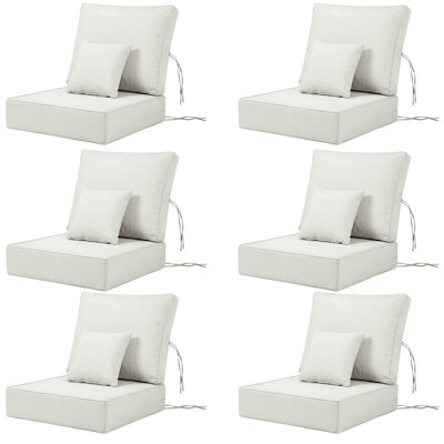 Outdoor Chair Cushions 24 x 24  x 6  Inch, Outdoor Replacement Cushion Set of 6, Back & Seat Patio Cushions for Outdoor Furniture,  Weather Resistant Patio Chair Cushions with Removable Cover and Straps, Beige