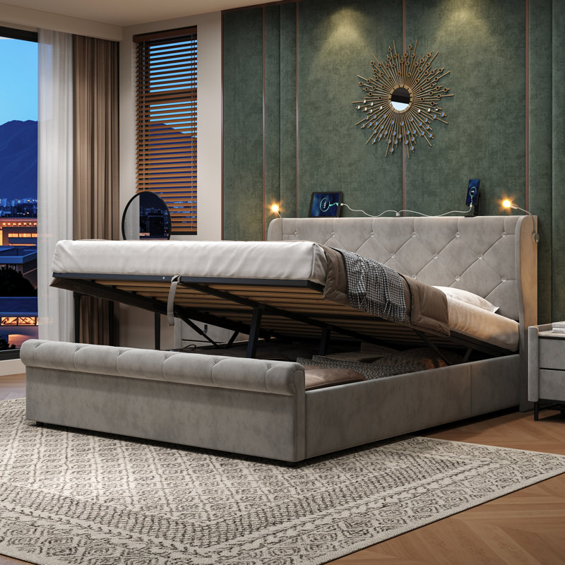 Ottoman Storage Bed, Double (4'6), Grey