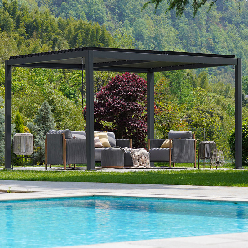 13 pi. L 10 pi. D Pergola en acier avec auvent