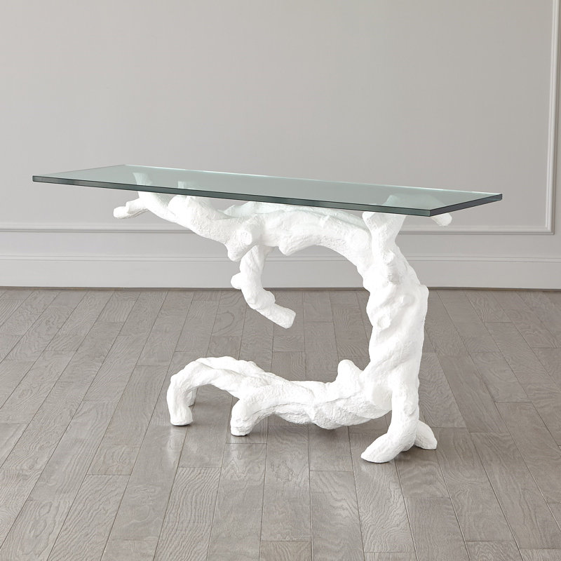 Twisted Juniper Matte White Cast Aluminum Console with Tempered Glass Top