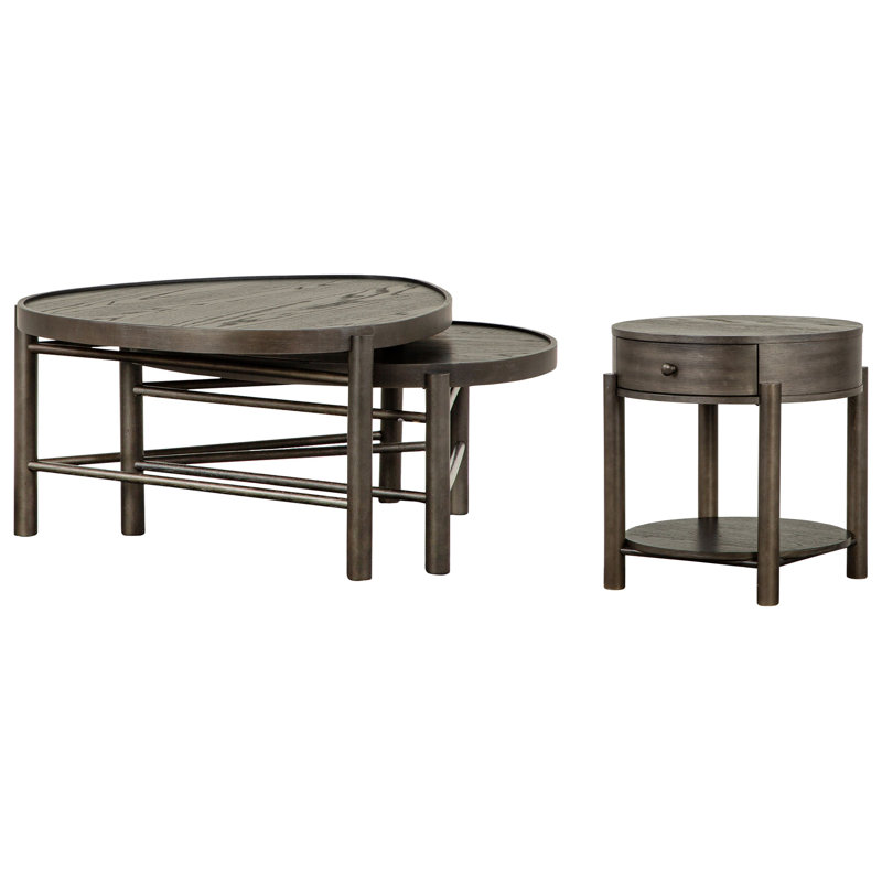 Scottville Shaped Nesting Cocktail Table With End Table, 3 Pieces: 2 Coffee Tables, End Table