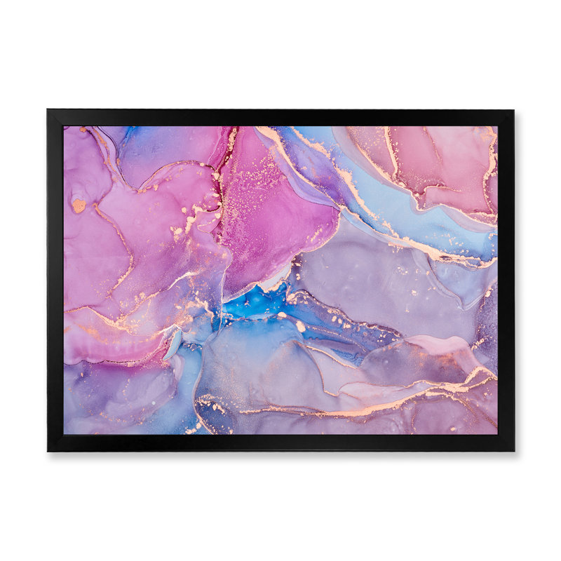 Rose et bleu liquide Art I - reproduction d'art moderne sur toile, H 12 po x l 20 po, Cadre noir