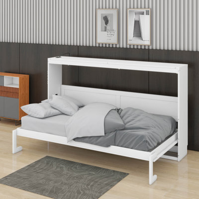 Lit escamotable moderne pliant sur le côté avec motif imprimé tendance, éclairage DEL sous le lit et prise USB intégrée