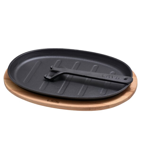 Lava Enameled Cast Iron Skillet 9 inch-Oval Fajita Pan with Beechwood  Service Platter