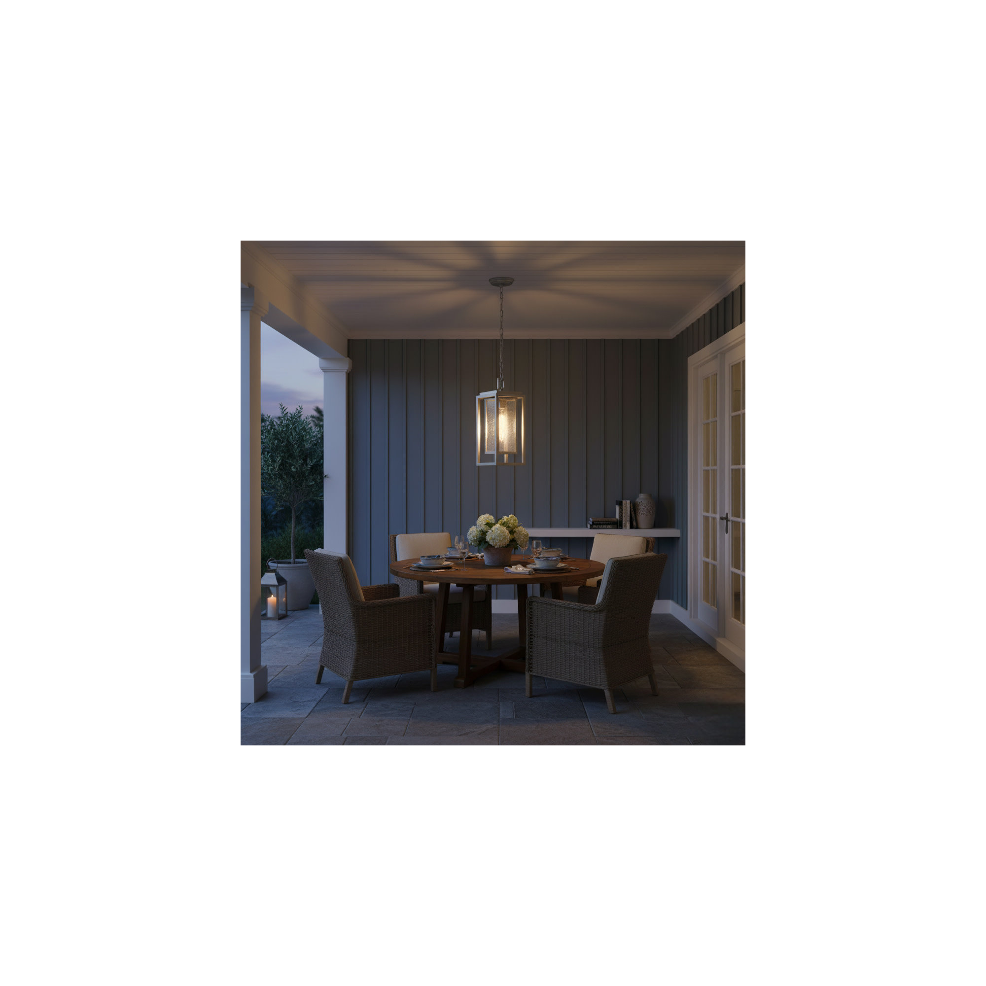 Natalina Outdoor Hanging Lantern, Satin Nickel