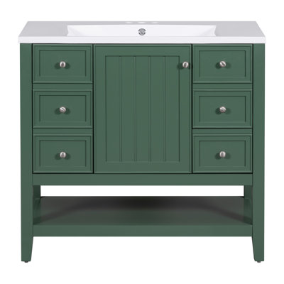 Meuble-lavabo 36 po avec lavabo, armoire à une porte, trois tiroirs et tablette ouverte