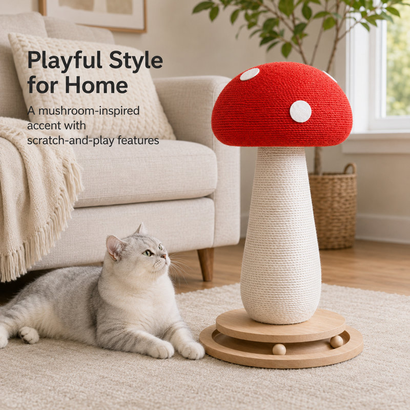 Mushroom Cat Scratching Post – Sisal Rope Scratch Tower with Sturdy Base