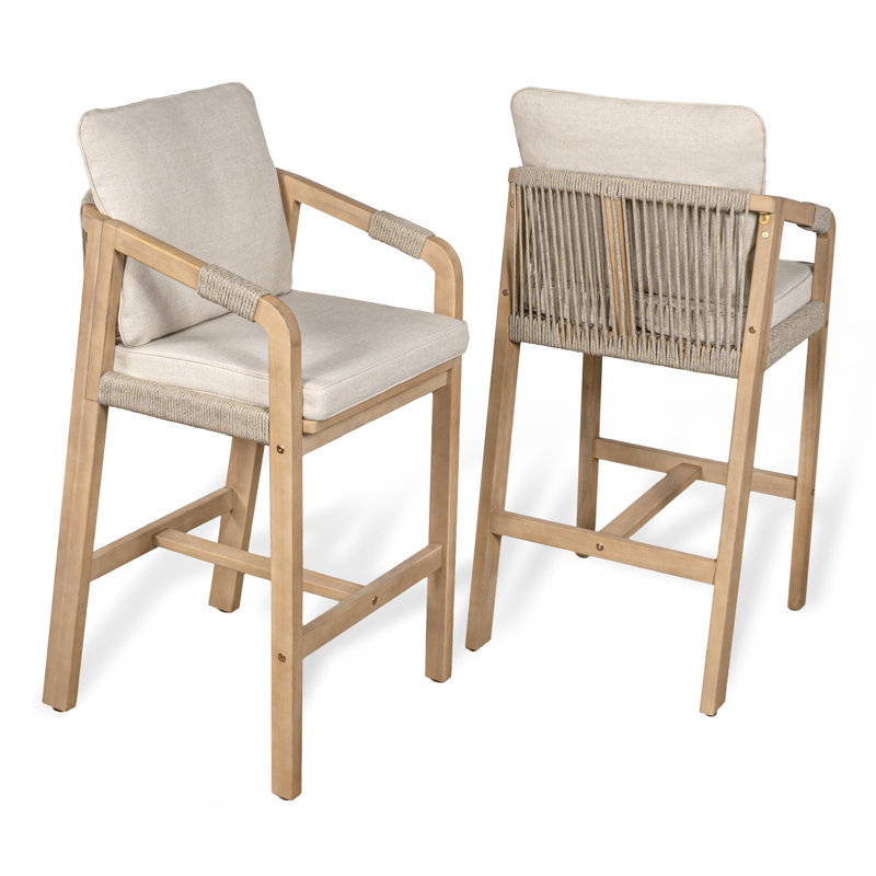 Acacia Outdoor 26.39'' Counter Stool with Cushion, Light Teak/Beige