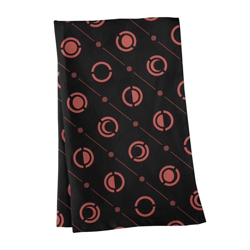 Torchon Moon phases, Noir / corail, Croisé en coton