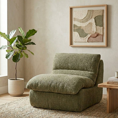 Chenille Frameless Bean Bag Chair With Removable Cushion, Compression Foam Lounge Chair