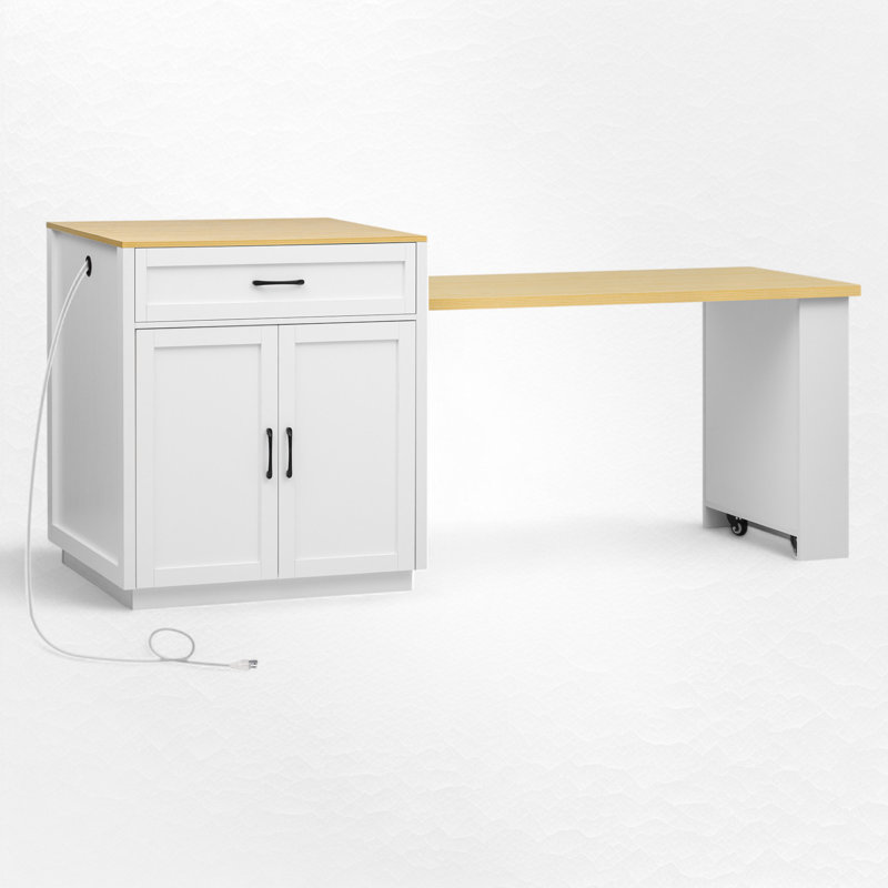 Îlot de cuisine de 51,1 po de largeur avec plateau extensible, Blanc