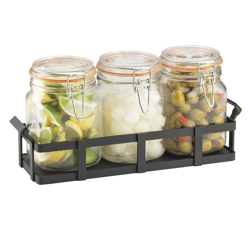 Black Rustic Jar Condiment Display with Jars, Tall